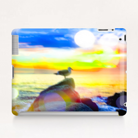 bird on the stone with the summer beach sunset background Tablet Case by Timmy333