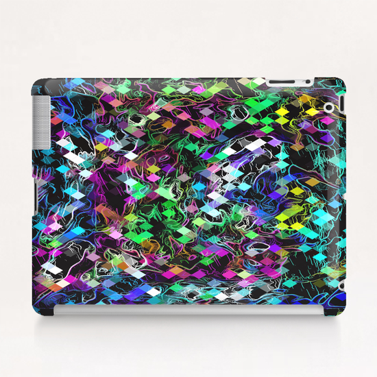 psychedelic geometric pixel abstract pattern in green blue pink yellow black Tablet Case by Timmy333