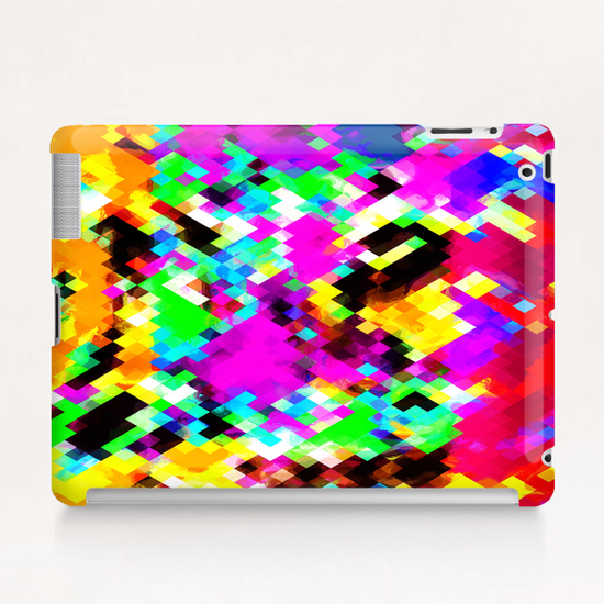 psychedelic geometric pixel abstract pattern in pink purple blue green yellow Tablet Case by Timmy333