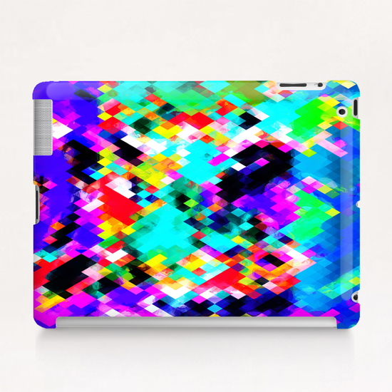 psychedelic geometric pixel abstract pattern in blue green purple pink yellow red Tablet Case by Timmy333