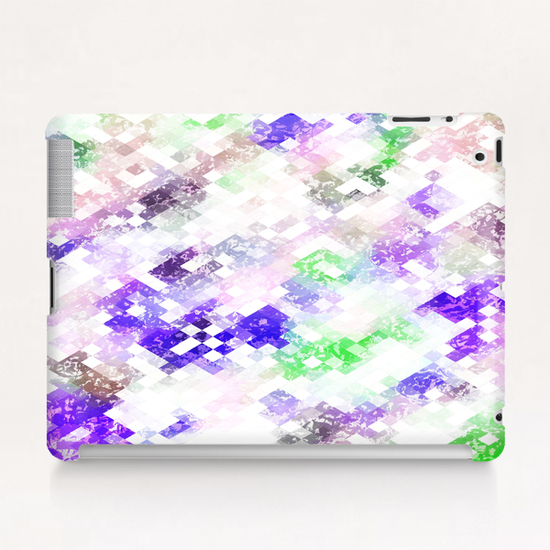 psychedelic geometric pixel abstract pattern in purple green pink Tablet Case by Timmy333