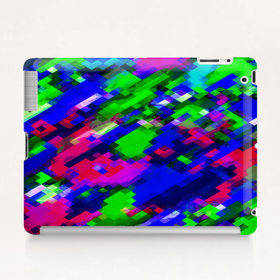 psychedelic geometric square pixel pattern abstract in blue green pink Tablet Case by Timmy333