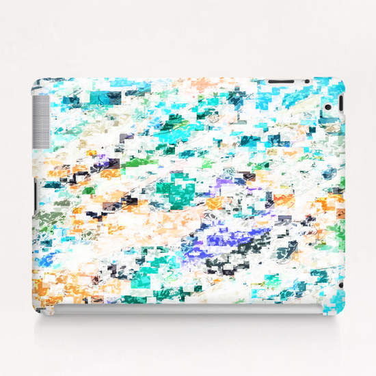 psychedelic geometric square pixel pattern abstract in blue green purple orange Tablet Case by Timmy333