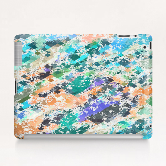 psychedelic geometric square pixel pattern abstract in green blue purple orange Tablet Case by Timmy333