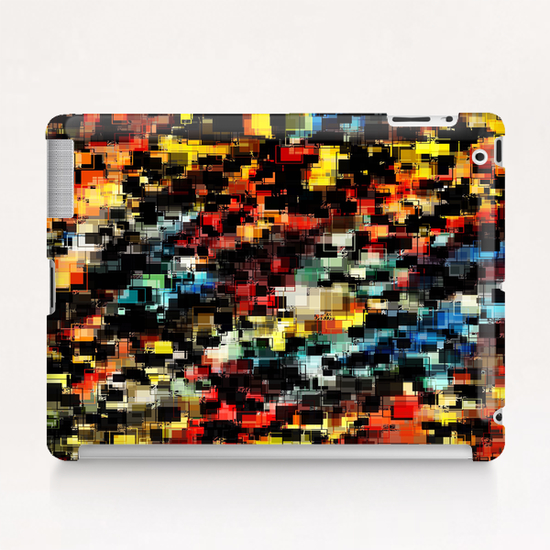 psychedelic geometric pixel square pattern abstract background in red orange blue yellow black Tablet Case by Timmy333