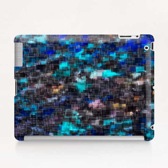 psychedelic geometric square pattern abstract background in blue pink and black Tablet Case by Timmy333