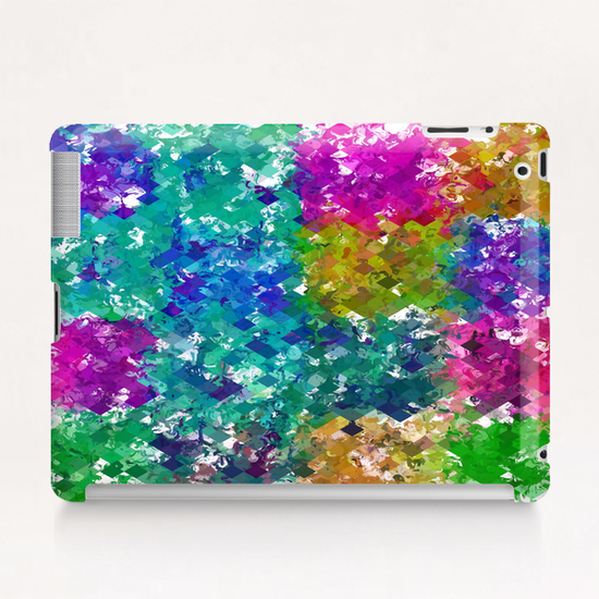 psychedelic geometric square pixel pattern abstract background in blue green yellow pink purple Tablet Case by Timmy333