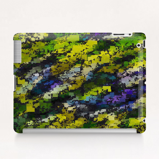 psychedelic geometric square pixel pattern abstract background in yellow blue black Tablet Case by Timmy333