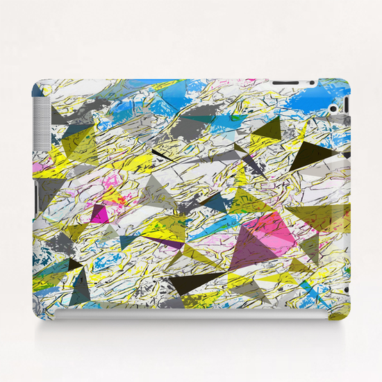 psychedelic geometric triangle polygon pattern abstract in yellow blue pink Tablet Case by Timmy333