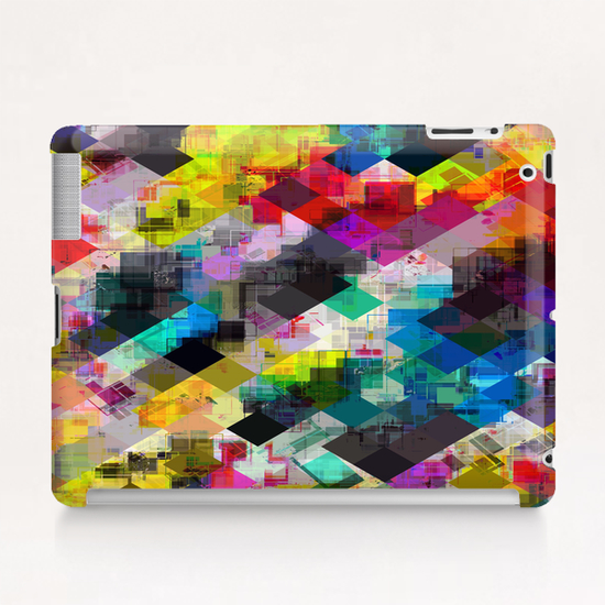 psychedelic square pixel pattern abstract background in red pink blue yellow green Tablet Case by Timmy333