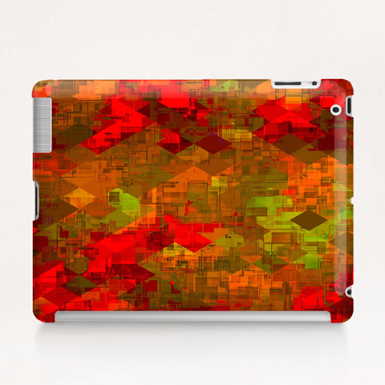 psychedelic square pixel pattern abstract background in red orange green Tablet Case by Timmy333