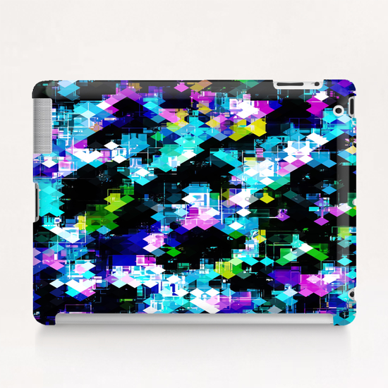 psychedelic geometric square pixel pattern abstract background in blue pink yellow Tablet Case by Timmy333