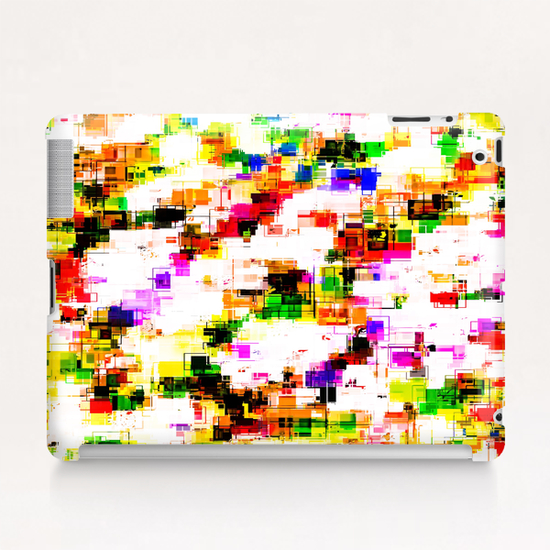 psychedelic geometric square pixel pattern abstract background in green red pink yellow Tablet Case by Timmy333