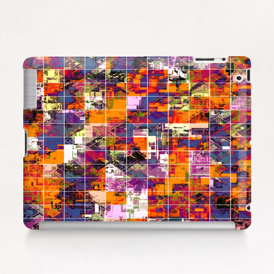 psychedelic geometric square pattern painting abstract background in orange blue pink red Tablet Case by Timmy333