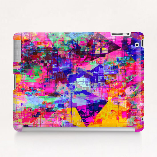 colorful psychedelic geometric splash painting abstract background in pink blue yellow orange green Tablet Case by Timmy333