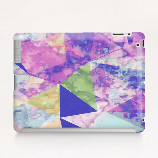 psychedelic geometric triangle polygon pattern abstract background in pink purple blue yellow Tablet Case by Timmy333