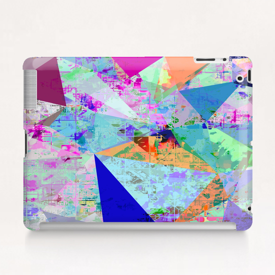 vintage psychedelic triangle polygon pattern abstract in blue pink green yellow Tablet Case by Timmy333