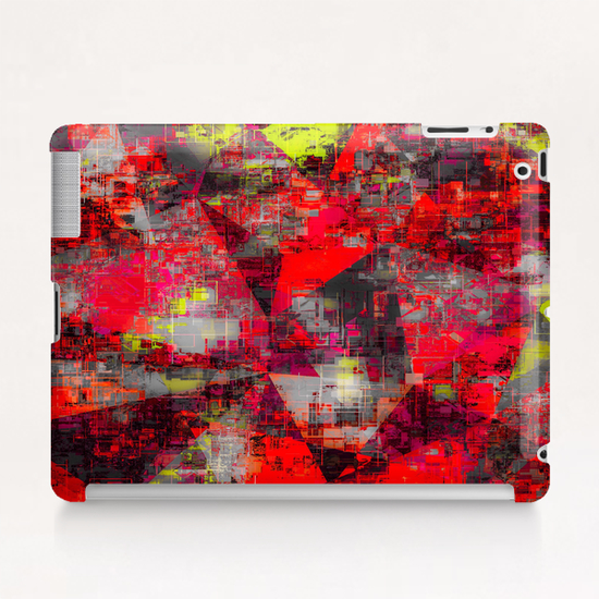 vintage geometric triangle polygon pattern abstract in red and yellow Tablet Case by Timmy333