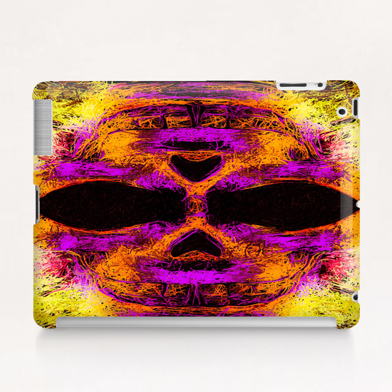 psychedelic angry skull portrait in pink orange yellow Tablet Case by Timmy333