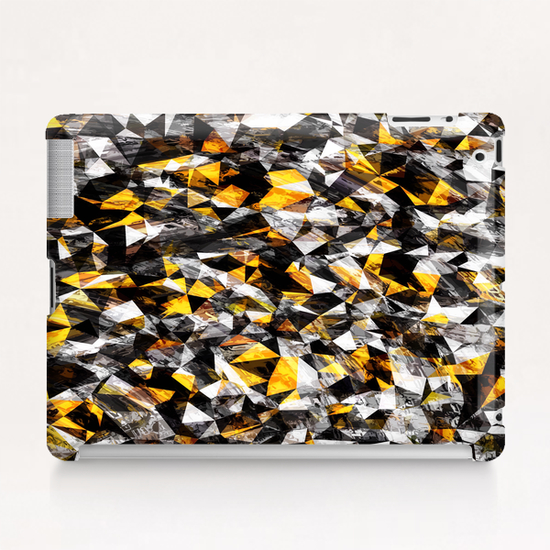 vintage psychedelic geometric triangle polygon pattern abstract in gold yellow and black Tablet Case by Timmy333