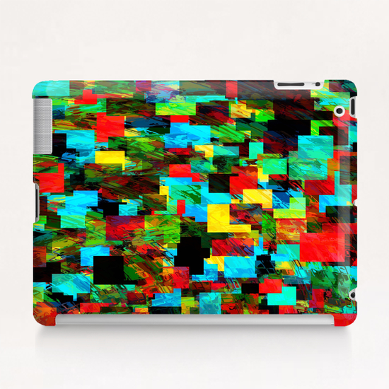 psychedelic geometric square pixel pattern abstract in red blue green yellow Tablet Case by Timmy333