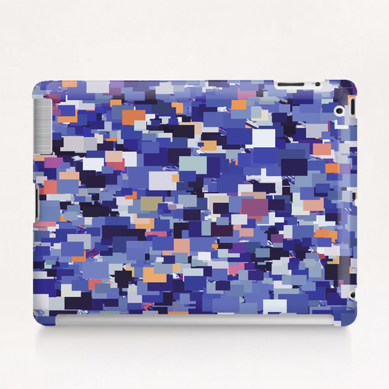 vintage psychedelic geometric square pixel pattern abstract in blue purple brown Tablet Case by Timmy333