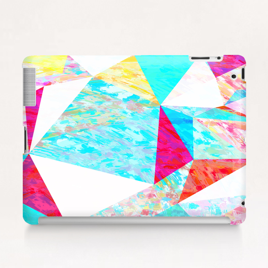 psychedelic geometric triangle polygon pattern abstract in blue pink yellow orange Tablet Case by Timmy333