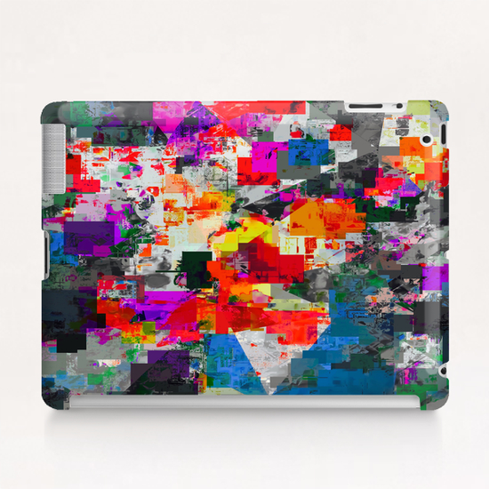 vintage psychedelic geometric square pixel pattern abstract in orange red pink green blue Tablet Case by Timmy333