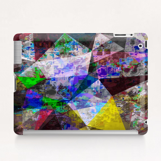 vintage psychedelic triangle polygon pattern abstract in blue purple yellow green Tablet Case by Timmy333