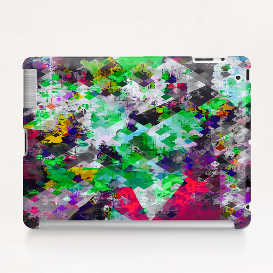 vintage psychedelic geometric square pixel pattern abstract in green red purple yellow Tablet Case by Timmy333