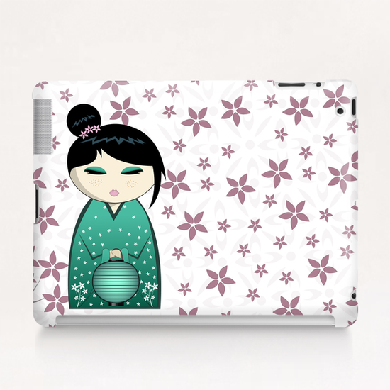 Pink flower kokeshi Tablet Case by PIEL Design