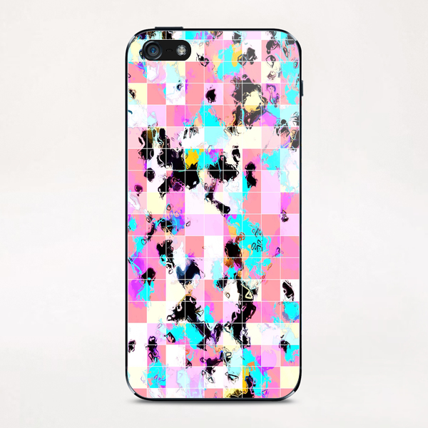 geometric square pattern abstract in pink blue iPhone & iPod Skin by Timmy333