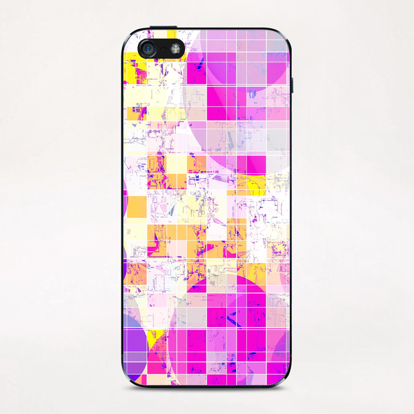 geometric square and circle pattern abstract in pink purple yellow iPhone & iPod Skin by Timmy333