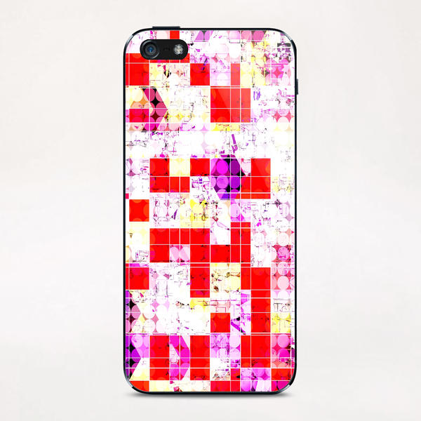 geometric circle and square pattern abstract in red pink yellow iPhone & iPod Skin by Timmy333