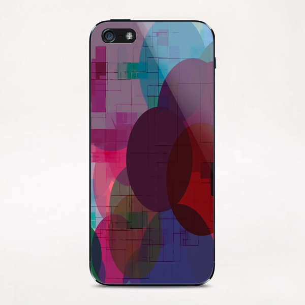 geometric circle and square pattern abstract in pink blue iPhone & iPod Skin by Timmy333