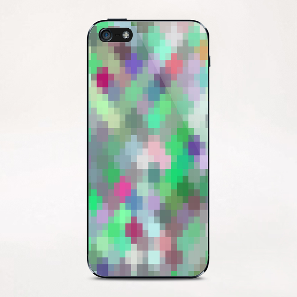 geometric square pixel pattern abstract in green pink purple iPhone & iPod Skin by Timmy333