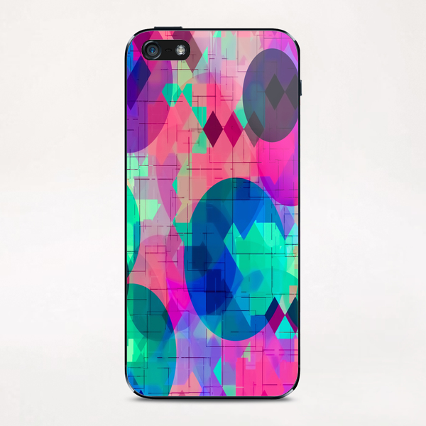 geometric square pixel and circle pattern abstract in pink blue green iPhone & iPod Skin by Timmy333