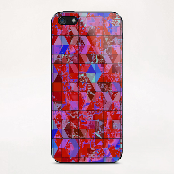 geometric square and triangle pattern abstract in red and blue iPhone & iPod Skin by Timmy333