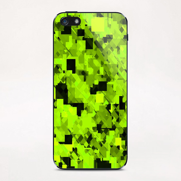 geometric square pixel pattern abstract background in green and black iPhone & iPod Skin by Timmy333