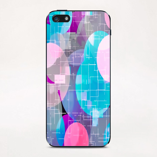 geometric square and circle pattern abstract in blue pink purple iPhone & iPod Skin by Timmy333