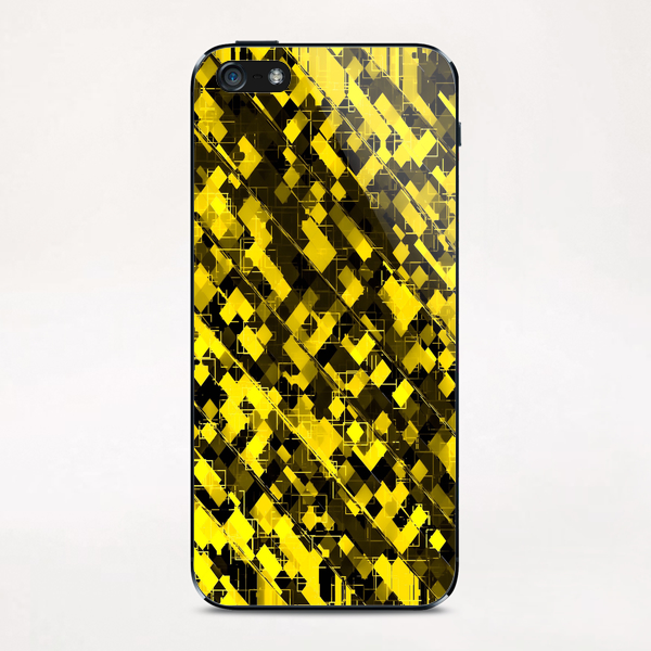 geometric square pixel pattern abstract background in yellow and black iPhone & iPod Skin by Timmy333