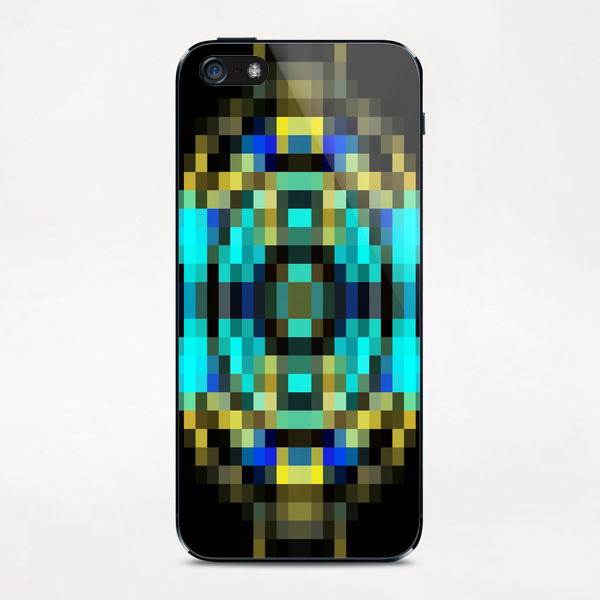 geometric square pixel abstract in blue and yellow with black background iPhone & iPod Skin by Timmy333