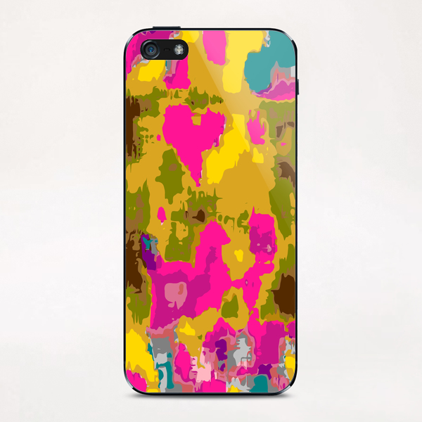 psychedelic geometric painting texture abstract in pink yellow brown blue iPhone & iPod Skin by Timmy333