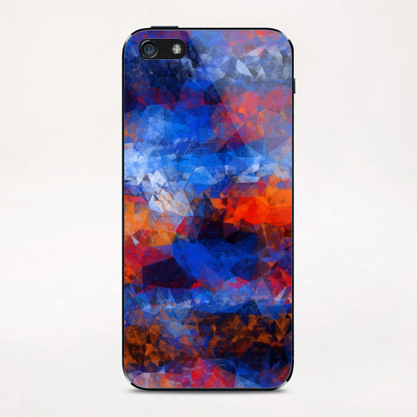 psychedelic geometric polygon shape pattern abstract in red orange blue iPhone & iPod Skin by Timmy333