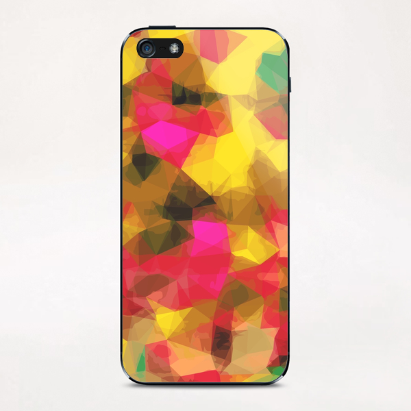 psychedelic geometric polygon shape pattern abstract in pink yellow green iPhone & iPod Skin by Timmy333