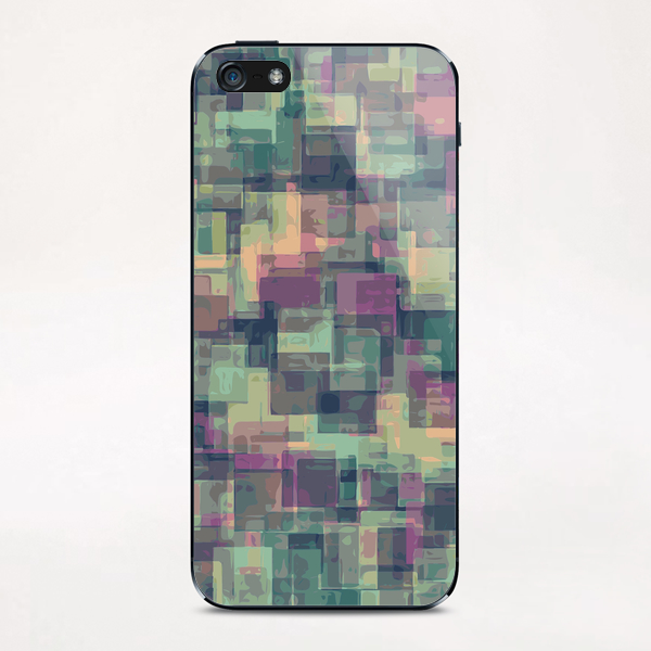 psychedelic geometric square pattern abstract in pink and green iPhone & iPod Skin by Timmy333