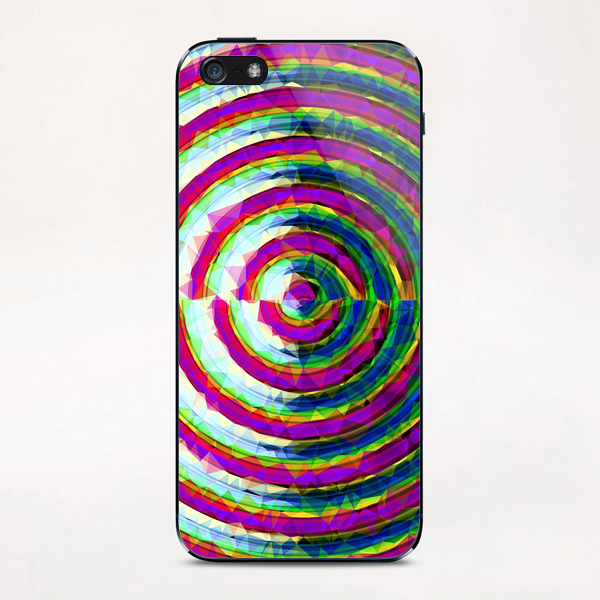 psychedelic geometric polygon pattern in circle shape with pink blue green iPhone & iPod Skin by Timmy333