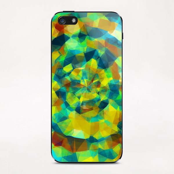 psychedelic geometric polygon pattern abstract in blue yellow green brown iPhone & iPod Skin by Timmy333