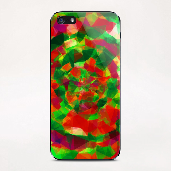 psychedelic geometric polygon pattern abstract in red green pink iPhone & iPod Skin by Timmy333