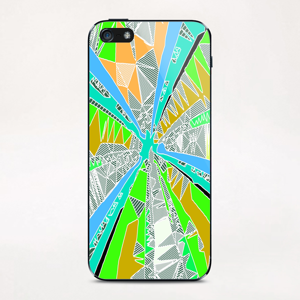 psychedelic geometric pattern drawing abstract background in blue green yellow brown iPhone & iPod Skin by Timmy333